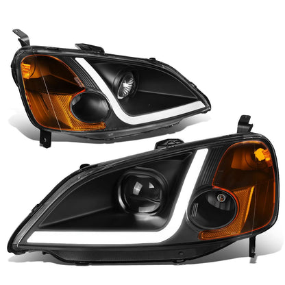 01-03 Honda Civic LED DRL Projector Headlights Black Housing