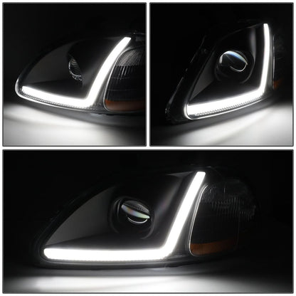 96-98 Honda Civic LED DRL Projector Headlights Black Housing