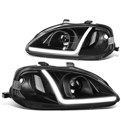 99-00 Honda Civic LED DRL Projector Headlights Black Housing