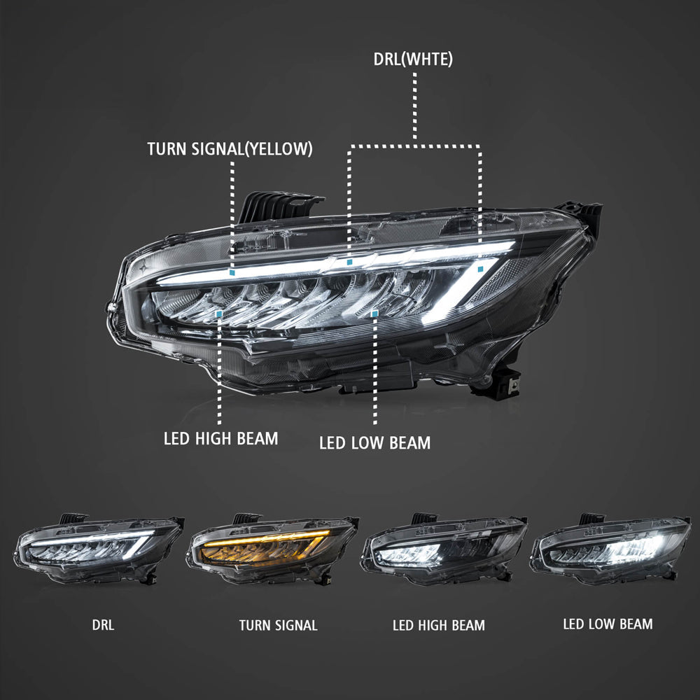 HRS 17-21 Honda Civic 10th Gen Sedan LED Headlights