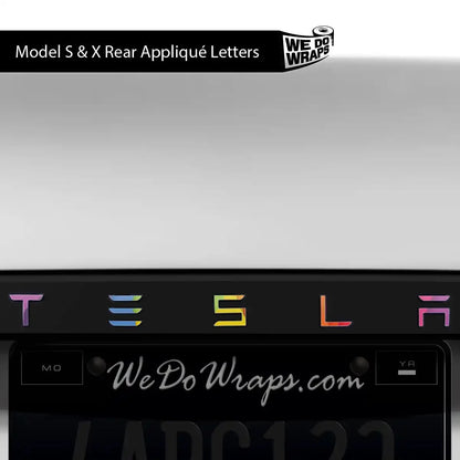 Layered Rainbow Tesla Emblem Decals (Front + Back) | Model S