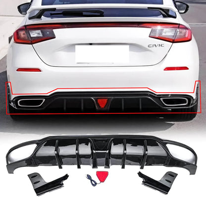SWA 2022-2025 11th Gen Honda Civic Hatchback Rear Diffuser Gloss Black with 3rd Break Lights and Side Spats