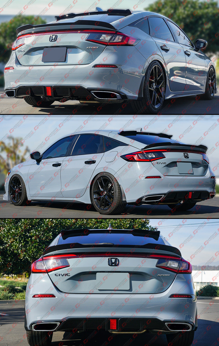 22-26 HONDA CIVIC HATCHBACK FL1 FL2 V2 GLOSSY BLACK LED REAR BUMPER DIFFUSER