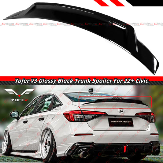 Yofer V3 Glossy Black High Kick Duckbill Trunk Spoiler - 2022-2026 Honda Civic Sedan
