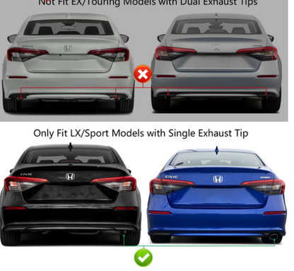 2022-2026 Honda Civic LX Sport Rear Bumper Cover Set + Exhaust Pipe