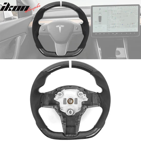 2017-2023 Tesla 3 Y Carbon Fiber Steering Wheel - WHITE