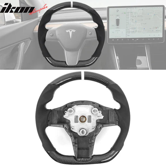 2017-2023 Tesla 3 Y Carbon Fiber Steering Wheel - WHITE