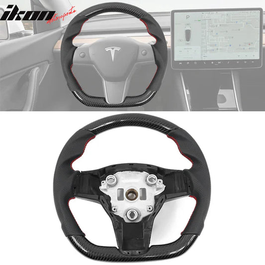 2017-2023 Tesla 3 Y Carbon Fiber Steering Wheel RED