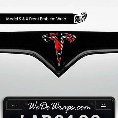 Tartan Plaid Tesla Emblem Decals (Front + Back) | Model S