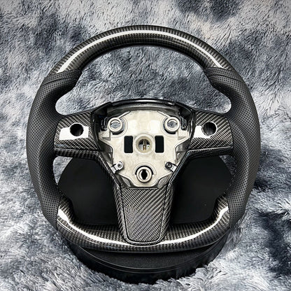 2017-2023 Tesla Model 3 Carbon Fiber Steering Wheel — Round