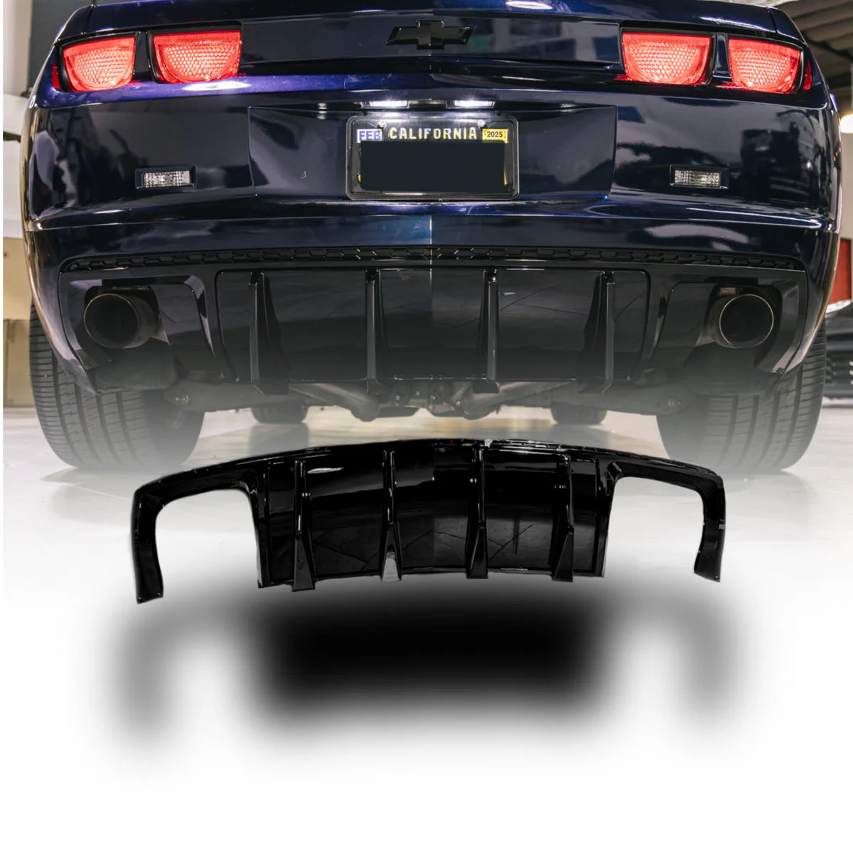 2010-2013 Chevy Camaro Evo Style Shark Fins Rear Diffuser Quad/Single Tips - GLOSS BLACK