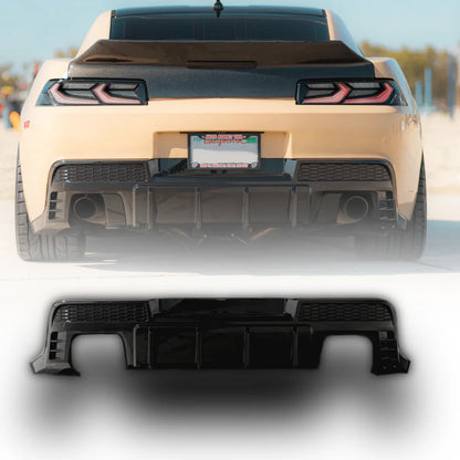 2014-2015 Chevy Camaro Evo Style Shark Fins Rear Diffuser Quad/Single Tips - GLOSS BLACK