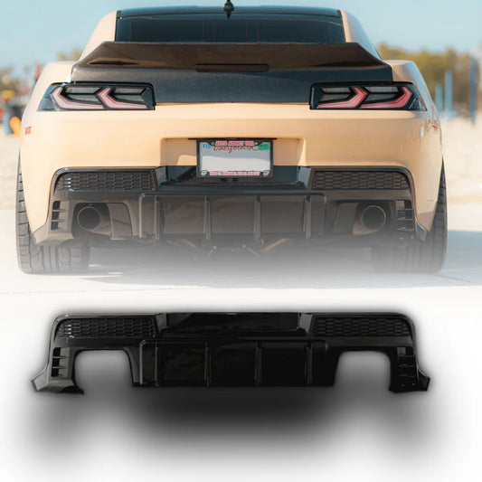 2014-2015 Chevy Camaro Evo Style Shark Fins Rear Diffuser Quad/Single Tips - GLOSS BLACK