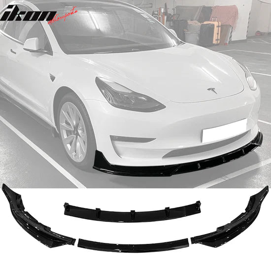 2017-2023 Tesla Model 3 4PC Front Bumper Lip Spoiler -GLOSSBLACK