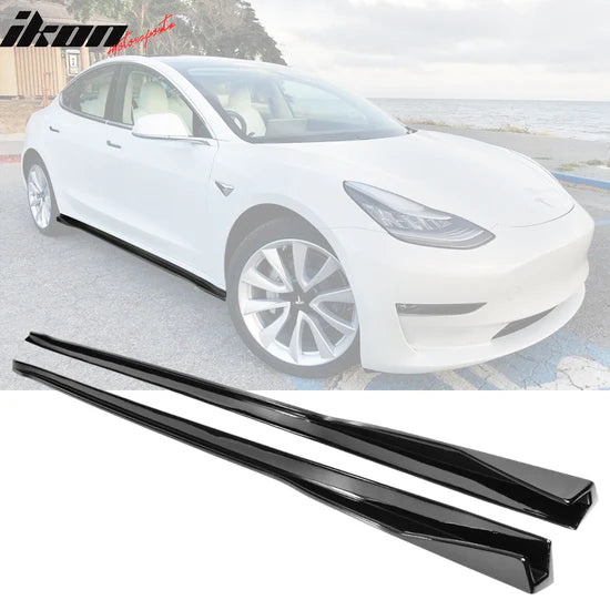 2017-2024 Tesla 3 IKON Style Side Skirts Extension PP - GLOSS BLACK