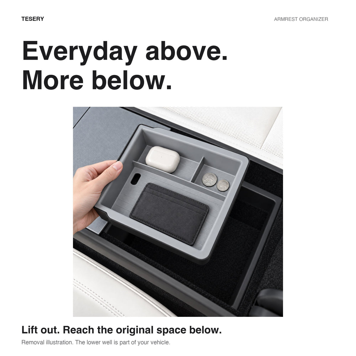 Double-Layer Center Armrest Storage Box for Model 3 Highland/Y Juniper | 3 Colors