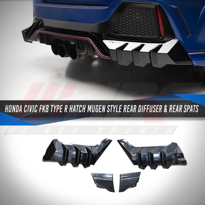 HRS 2017-21 Honda Civic 10th Gen Hatchback FK8 Mugen Style Rear Diffuser & Spats