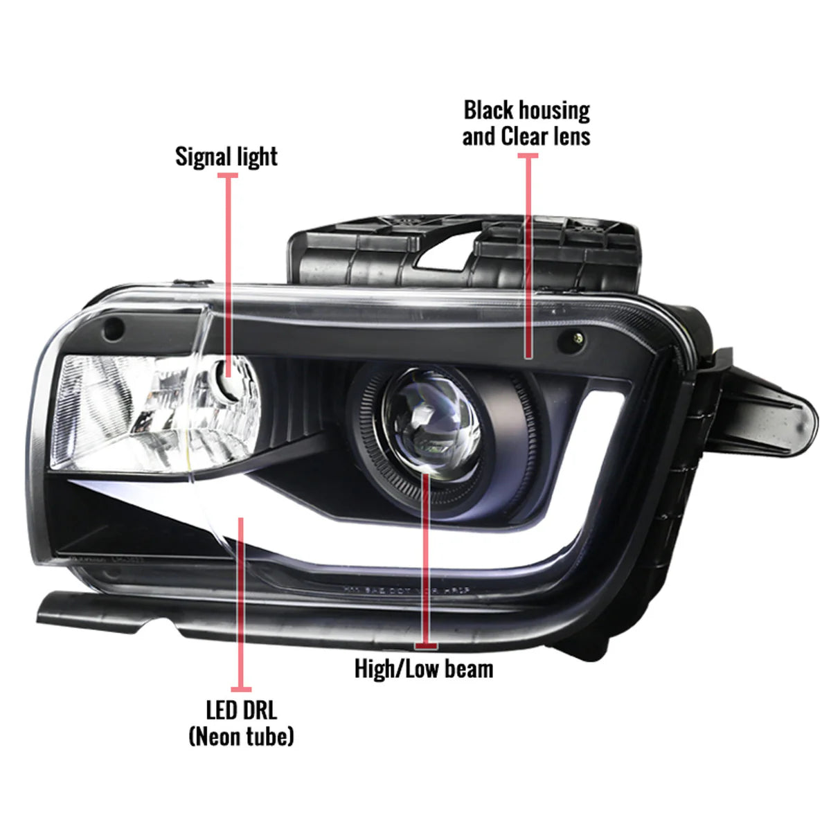 2010-2013 Chevy Camaro 6th Gen Style Headlights – OEM Bumper Fitment, LED Light Bar - HALOGEN LIGHT