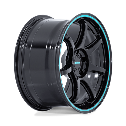 Rotiform BPU - 18X8.5 5x114.3 + 35 Gloss Black w/Teal Stripe