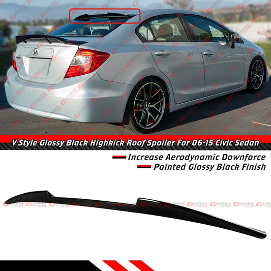 2006-2015 Honda Civic Sedan V Style Gloss Black Rear Window Top Roof Spoiler