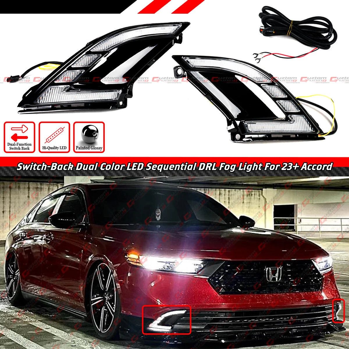 2023-25 ACCORD FRONT BUMPER DUAL COLOR SEQUENTIAL LED DRL FOG LAMP LIGHT KIT