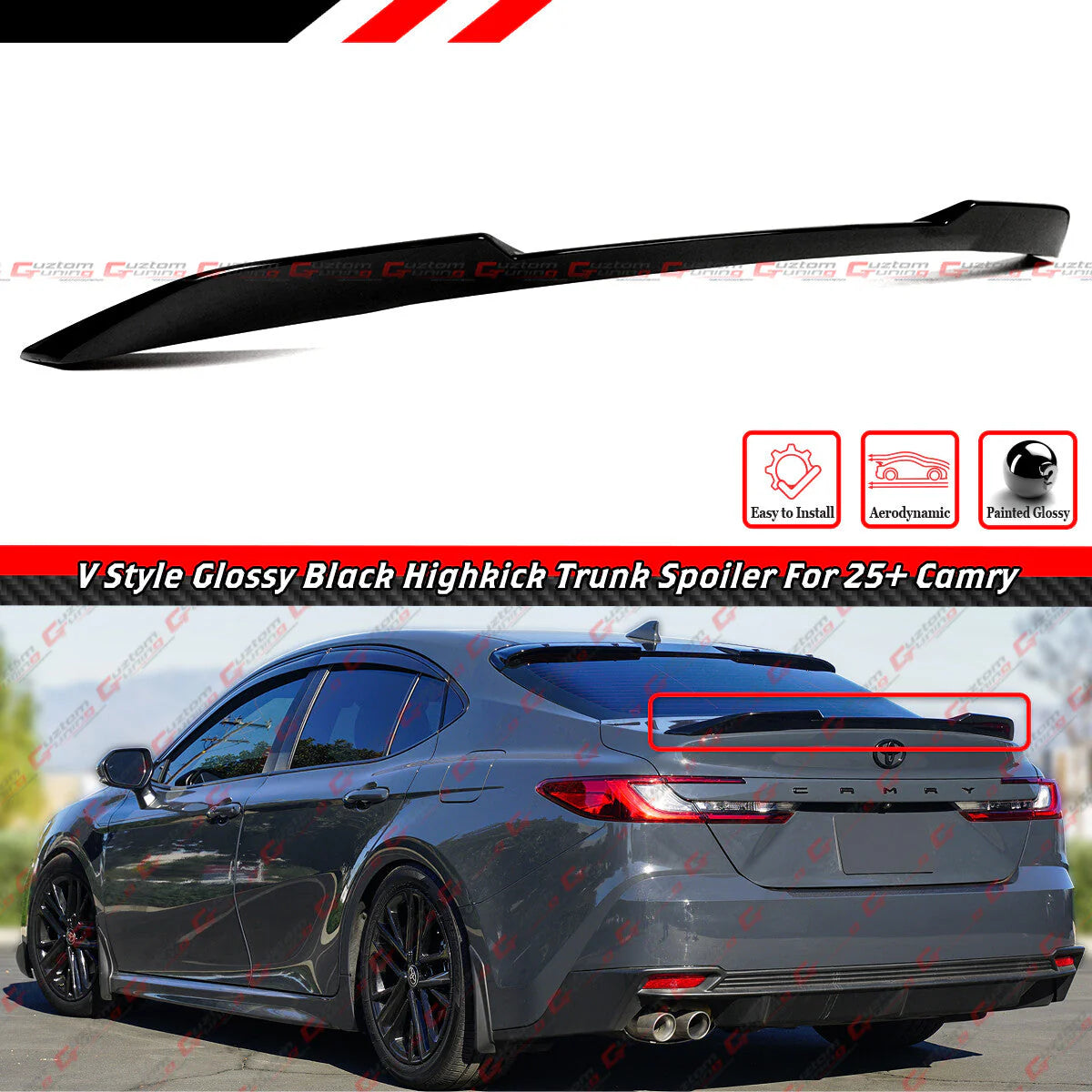 V Style Glossy Black Trunk Spoiler [2025-2026 Toyota Camry]