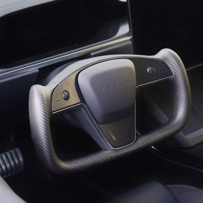 TESERY Touch Horn Carbon Fiber Yoke Plaid Steering Wheel Upgrade for Tesla Model S / X 2021-2023